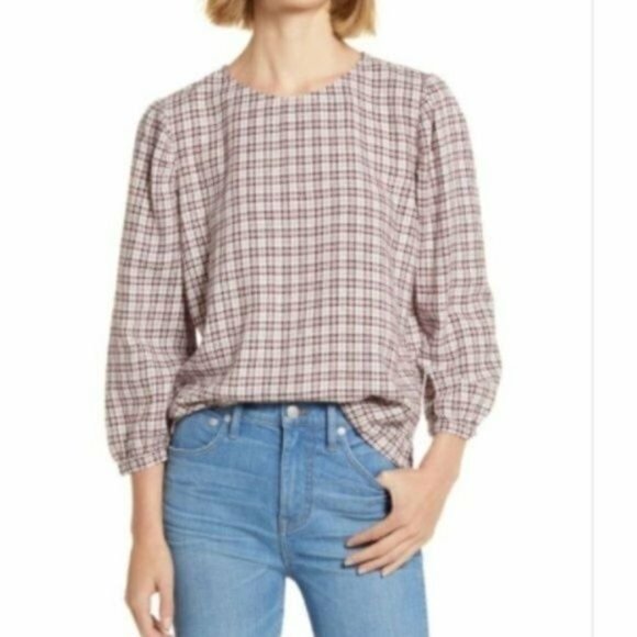 Treasure & Bond Tops - NEW Treasure & Bond Pink Hush Wicklow Plaid Check 3/4 Sleeve Top XS